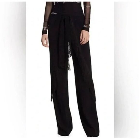 Cinq à Sept Pants - CINQ À SEPT women’s Audrina High-waist Fringed Wide-leg black Pants in Black Siz